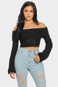 Women's Fold Over Off Shoulder Crop Top