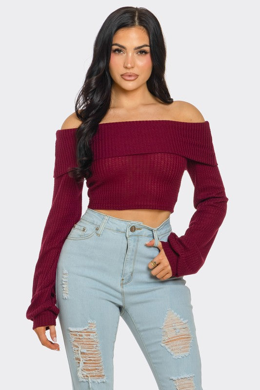 Women's Fold Over Off Shoulder Crop Top - Plus – Blacque