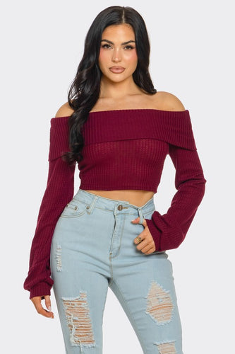 Women's Fold Over Off Shoulder Crop Top - Plus