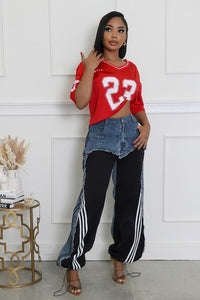 Retro Wide Leg Contrast Sport Jeans