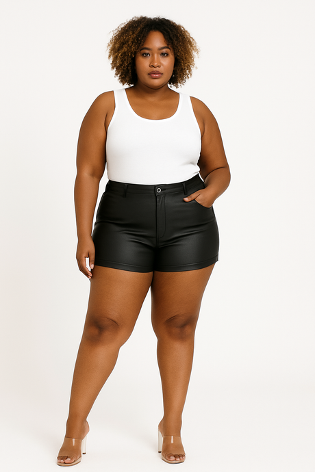 High Waist Faux Leather Shorts - Plus