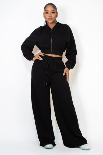 Women's Zip Up Hoodie and Wide Leg Jogger Set