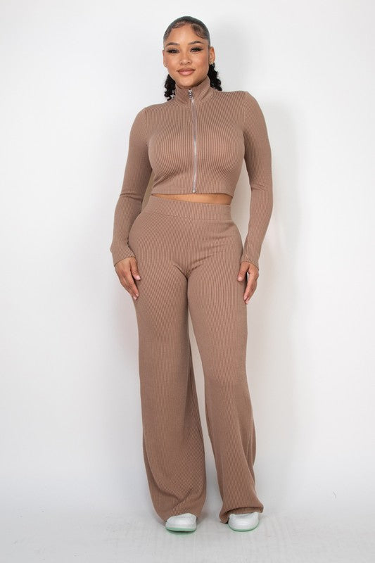 Long Sleeve Flare Leg Knit Loungwear Set