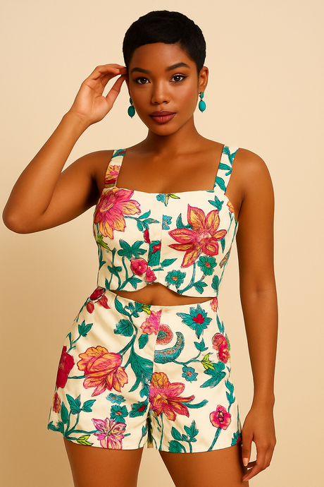 Daytime Glow Two-Piece Floral Short Set