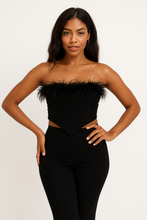 A Little Fancy Fur Trim Satin Crop Top