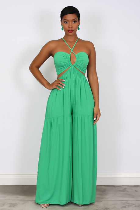 Kona Island Crinkle Wide Leg Cutout Jumpsuit