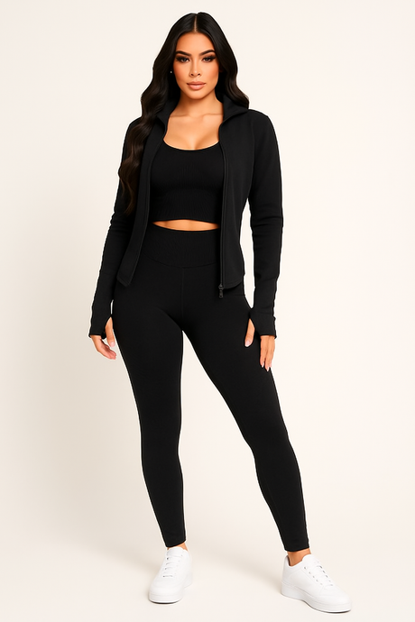 Three Piece Ribbed Activewear Set