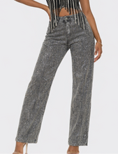 Vertical Rhinestone Striped Wide Leg Jeans