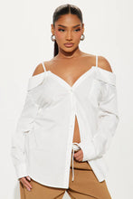 Long Sleeves Off Shoulder White Button Up Top