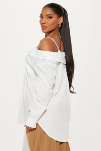 Long Sleeves Off Shoulder White Button Up Top