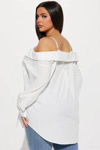 Long Sleeves Off Shoulder White Button Up Top