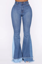 High Rise Two Tone Flare Jeans