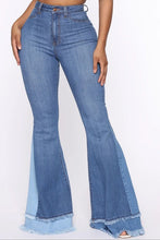 High Rise Two Tone Flare Jeans