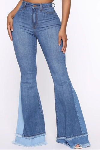 High Rise Two Tone Flare Jeans