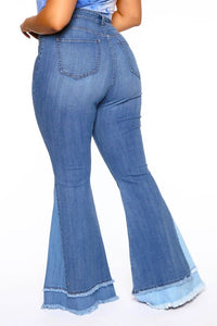 High Rise Two Tone Flare Jeans - Plus