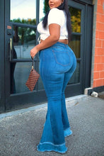 High Rise Two Tone Flare Jeans - Plus