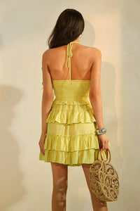 Away With Me Ruffled Halter Mini Dress