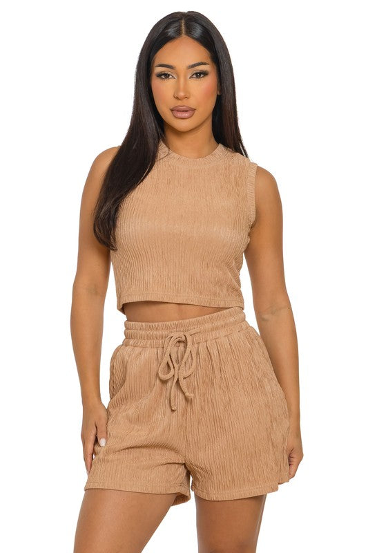 Crinkle Textured Shorts Set
