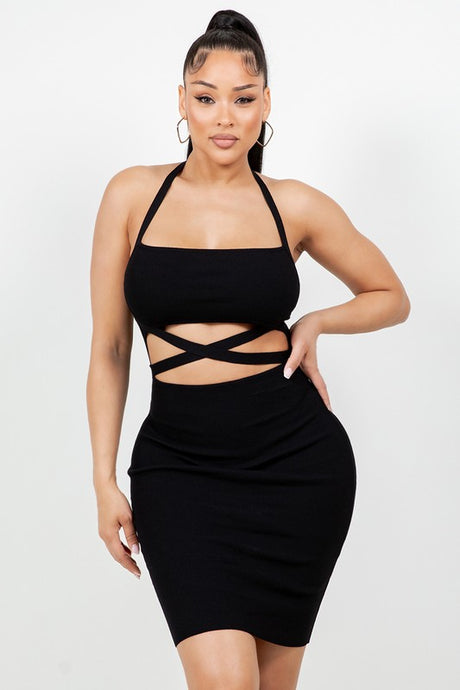 Confident Beauty Crisscross Halter Mini Dress