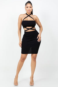 Confident Beauty Crisscross Halter Mini Dress