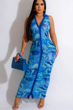Sea Waves Swirl Print Midi Dress