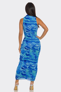 Sea Waves Swirl Print Midi Dress