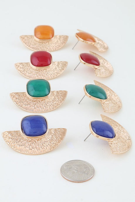 Bright Aztec Stone Half Moon Earrings