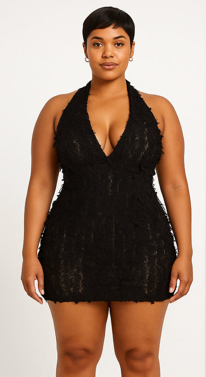 Caught You Looking Halter Mini Dress Medium / Black