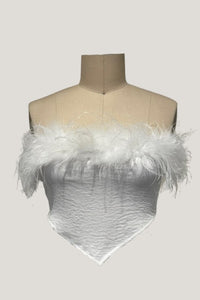 A Little Fancy Fur Trim Satin Crop Top