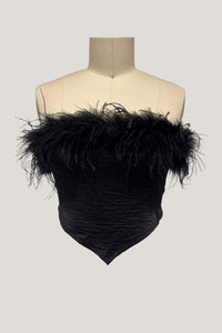 A Little Fancy Fur Trim Satin Crop Top