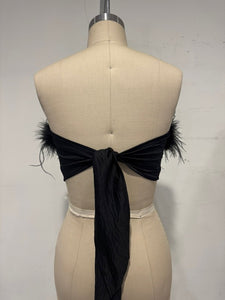 A Little Fancy Fur Trim Satin Crop Top