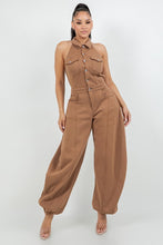 Halter Neck Button-Down Wide Leg Jumpsuit