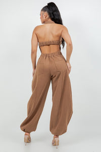 Halter Neck Button-Down Wide Leg Jumpsuit