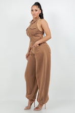 Halter Neck Button-Down Wide Leg Jumpsuit