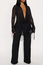 Cowl Neck Long Sleeve Top & Wide Leg Pants Set