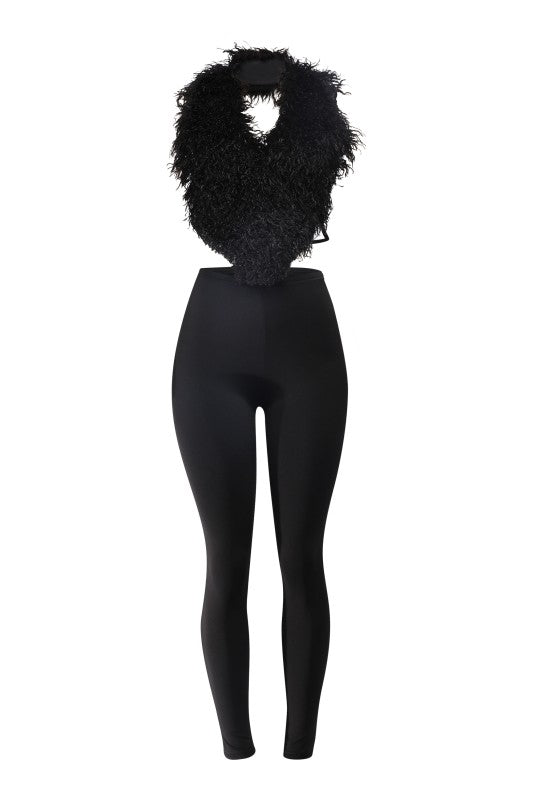 Glam Night Faux Fur Top and Leggings Set
