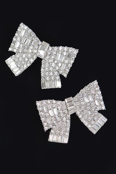 Ribbon Shape Rhinestone Earrings