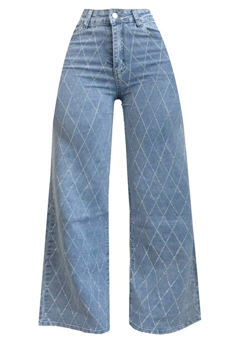 Diamond Girl Rhinestone Wide Leg Jeans