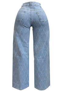 Diamond Girl Rhinestone Wide Leg Jeans