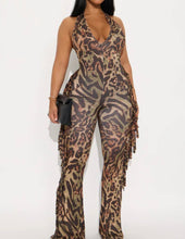 Safari Dreams Leopard Halter Fringe Jumpsuit