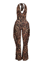 Safari Dreams Leopard Halter Fringe Jumpsuit