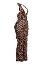Leopard Halter Fringe Jumpsuit - Plus