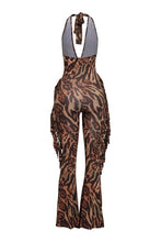Leopard Halter Fringe Jumpsuit - Plus