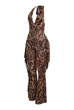 Leopard Halter Fringe Jumpsuit - Plus