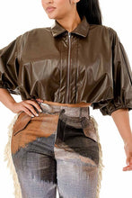 Boss Lady Puff Sleeve Cropped Leather Jacket - Plus