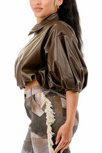 Boss Lady Puff Sleeve Cropped Leather Jacket