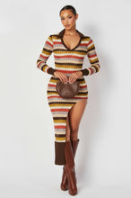 Missoni Style Collared Multi Color Maxi Dress