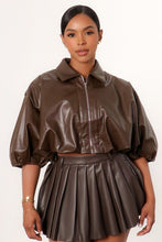 Boss Lady Puff Sleeve Cropped Leather Jacket