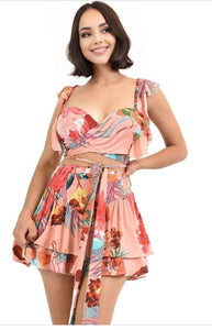 Summer Blossom Floral Print Two Piece Skirt Set - Plus