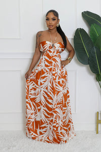 Tropical Essence Cutout Halter Maxi Dress